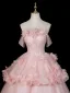 Flower Fairy Blushing Pink Appliques Beading Prom Dresses 2026 Ball Gown Off-The-Shoulder Sleeveless Backless Floor-Length / Long Formal Dresses