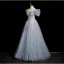 Bling Bling Sky Blue Beading Sequins Ruffle Prom Dresses 2023 A-Line / Princess Off-The-Shoulder Short Sleeve Backless Floor-Length / Long Prom Formal Dresses