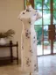 Chinese style Vintage / Retro Beige Printing Tea-length Cheongsam 2024 Trumpet / Mermaid High Neck Short Sleeve