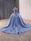High-end Ocean Blue Handmade  Beading Sequins Prom Dresses 2014 Ball Gown Off-The-Shoulder Sleeveless Backless Royal Train Formal Dresses