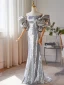Sparkly Silver Sequins Prom Dresses 2024 Trumpet / Mermaid Strapless Short Sleeve Backless Floor-Length / Long Prom Formal Dresses