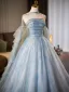 Schöne Himmelblau Pailletten Ballkleider 2025 Ballkleid Bandeau Ärmellos Rückenfreies Lange Ball Festliche Kleider