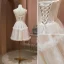 Sexy Nude Pearl Pierced Evening Party Party Dresses 2022 A-Line / Princess Spaghetti Straps Sleeveless Backless Short Party Dresses