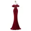 Charming Burgundy Beading Sequins Suede Evening Dresses 2023 Trumpet / Mermaid Velour Off-The-Shoulder Short Sleeve Backless Floor-Length / Long Evening Party Formal Dresses