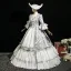Vintage / Retro Medieval Ivory Printing Bow Prom Dresses 2025 Ball Gown Square Neckline Bell sleeves Floor-Length / Long Prom Formal Dresses
