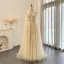 High-end Beige Handmade  Beading Sequins Rhinestone Prom Dresses 2024 A-Line / Princess High Neck Sleeveless Floor-Length / Long Prom Formal Dresses