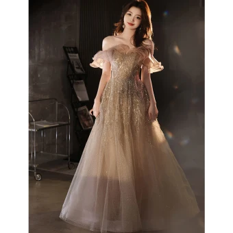 Charmant Rose Sombre Perlage Paillettes Robe De Bal 2023 Princesse De L Épaule Manches Courtes Dos Nu Longue Promo Robe De Ceremonie