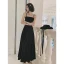 Chic / Beautiful Black Suede Prom Dresses 2022 A-Line / Princess Spaghetti Straps Sleeveless Backless Floor-Length / Long Prom Formal Dresses