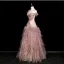 Haut de Gamme Rougissant Rose Appliques Faux Diamant Paillettes Volants en Cascade Robe De Bal 2025 Princesse De l'épaule Sans Manches Dos Nu Longue Robe De Ceremonie