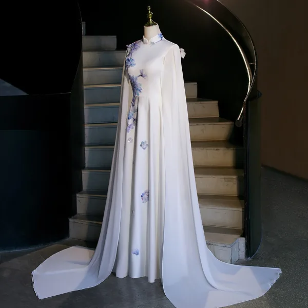 Vintage / Retro White Beading Embroidered Prom Dresses 2026 A-Line / Princess High Neck Sleeveless Floor-Length / Long Prom Formal Dresses