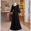 Elegant Black Winter Pearl Lace Prom Dresses 2024 A-Line / Princess Square Neckline Long Sleeve Backless Floor-Length / Long Prom Formal Dresses