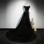 Chic / Belle Noire Satin Robe De Soirée 2023 Trompette / Sirène De l'épaule Manches Courtes Dos Nu Noeud Train De Balayage Soirée Robe De Ceremonie