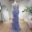 High-end Lavender Handmade  Beading Rhinestone Tassel Split Front Prom Dresses 2024 Trumpet / Mermaid V-Neck Long Sleeve Floor-Length / Long Prom Formal Dresses