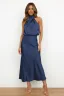 Fashion Beige Street Wear Holiday Women Dresses 2023 High Neck Tea-length Womens Clothing