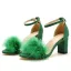 Simple Rougissant Rose Vêtement de rue Désinvolte Été Sandales Femme 2023 Bride Cheville Plumes 7 cm Talons Épais Peep Toes / Bout Ouvert Sandales Talons Hauts