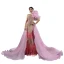 Luxus / Herrlich Rosa Applikationen Perlenstickerei Pailletten Abendkleider 2023 Meerjungfrau One-Shoulder Ärmellos Rückenfreies Quaste Hof-Schleppe Abend Festliche Kleider