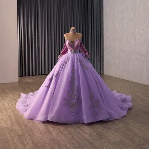 High End Purple Håndlaget Beading Perle Rhinestone Paljetter Ballkjoler 2026 Ballkjole Kjæreste Uten Ermer Ryggløse Chapel Train Formelle Kjoler