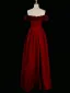 Chic / Beautiful Burgundy Pearl Appliques Prom Dresses 2024 Satin A-Line / Princess Off-The-Shoulder Sleeveless Backless Floor-Length / Long Prom Formal Dresses