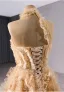 High-end Champagne Beading Sequins Ruffle Prom Dresses 2024 A-Line / Princess High Neck Sleeveless Backless Floor-Length / Long Prom Formal Dresses