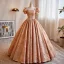 Chic / Beautiful Orange Beading Prom Dresses 2024 Ball Gown Square Neckline Puffy Short Sleeve Backless Floor-Length / Long Prom Formal Dresses