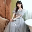 Modest / Simple Grey Lace Butterfly Bridesmaid Dresses 2022 A-Line / Princess Short Sleeve Backless Floor-Length / Long Bridesmaid Dresses