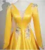 Vintage / Retro Yellow Rhinestone Lace Flower Prom Dresses 2025 A-Line / Princess V-Neck Long Sleeve Backless Floor-Length / Long Prom Formal Dresses