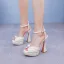 Chic / Beautiful White Pearl Wedding Shoes 2024 Ankle Strap 13 cm Thick Heels Open / Peep Toe Wedding Shoes High Heels