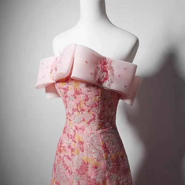 Glitzernden Rosa Perlenstickerei Pailletten Abendkleider 2023 A Linie Bandeau Ärmellos Rückenfreies Lange Abend Festliche Kleider