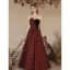 Charming Burgundy Summer Printing Evening Dresses 2023 A-Line / Princess Strapless Sleeveless Backless Floor-Length / Long Evening Party Formal Dresses