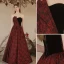 Charming Burgundy Summer Printing Evening Dresses 2023 A-Line / Princess Strapless Sleeveless Backless Floor-Length / Long Evening Party Formal Dresses