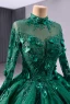 High-end Red Handmade  Beading Pearl Sequins Appliques Prom Dresses 2024 Ball Gown High Neck Long Sleeve Backless Chapel Train Prom Formal Dresses