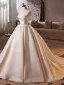 Vintage / Originale Ivoire En Dentelle Fleur Satin Robe De Mariée 2025 Robe Boule Bustier Sans Manches Dos Nu Tribunal Train