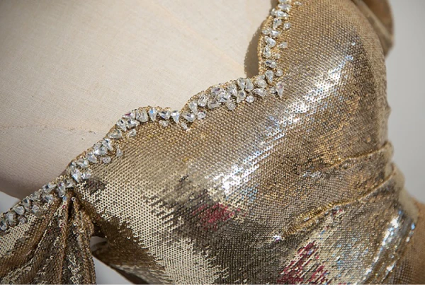 Scintillantes Doré Paillettes Robe De Soirée 2023 Trompette / Sirène De l'épaule Manches Courtes Dos Nu Train De Balayage Soirée Robe De Ceremonie