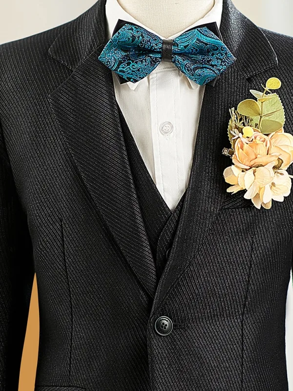 Black Winter Fall Long Sleeve 6-piece Boys Wedding Suits 2025 Body Jewellery Coat Pants Shirt Tie Vest