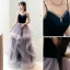 Fashion Navy Blue Cascading Ruffles Prom Dresses 2022 Ball Gown Spaghetti Straps Sleeveless Backless Floor-Length / Long Formal Dresses