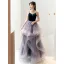 Fashion Navy Blue Cascading Ruffles Prom Dresses 2022 Ball Gown Spaghetti Straps Sleeveless Backless Floor-Length / Long Formal Dresses