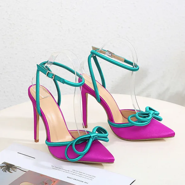 Schöne Schwarz Abend Sandalen Damen 2022 11 cm Stilettos Schleife Knöchelriemen Spitzschuh Sandaletten Hochhackige