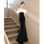 Charming Burgundy Velvet Evening Dresses 2023 Trumpet / Mermaid Ruffle Off-The-Shoulder Short Sleeve Backless Floor-Length / Long Formal Dresses