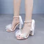 Charmant Weiß Perle Knöchelriemen Schleife Ball Sandalen Damen 2025 9 cm Thick Heels Peeptoes Sandaletten Hochhackige