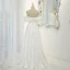 Elegant White Satin Prom Dresses 2022 A-Line / Princess Off-The-Shoulder Short Sleeve Backless Floor-Length / Long Prom Formal Dresses