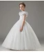 Fashion White Star Sequins Lace Butterfly Wedding Flower Girl Dresses 2023 Ball Gown Scoop Neck Short Sleeve Floor-Length / Long