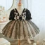 Chic / Beautiful Black Lace Flower Printing Short Birthday Flower Girl Dresses 2023 Ball Gown Scoop Neck Short Sleeve Backless Tulle