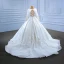 High-end White Satin Wedding Dresses 2022 Ball Gown Scoop Neck Long Sleeve Beading Lace Flower Sash Chapel Train Wedding