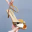 Sexy Gold Evening Party Womens Sandals 2024 Ankle Strap 6 cm Stiletto Heels Open / Peep Toe Sandals High Heels