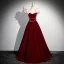 Elegant Burgundy Pearl Prom Dresses 2024 Ball Gown Square Neckline Ruffle Short Sleeve Floor-Length / Long Prom Formal Dresses Backless