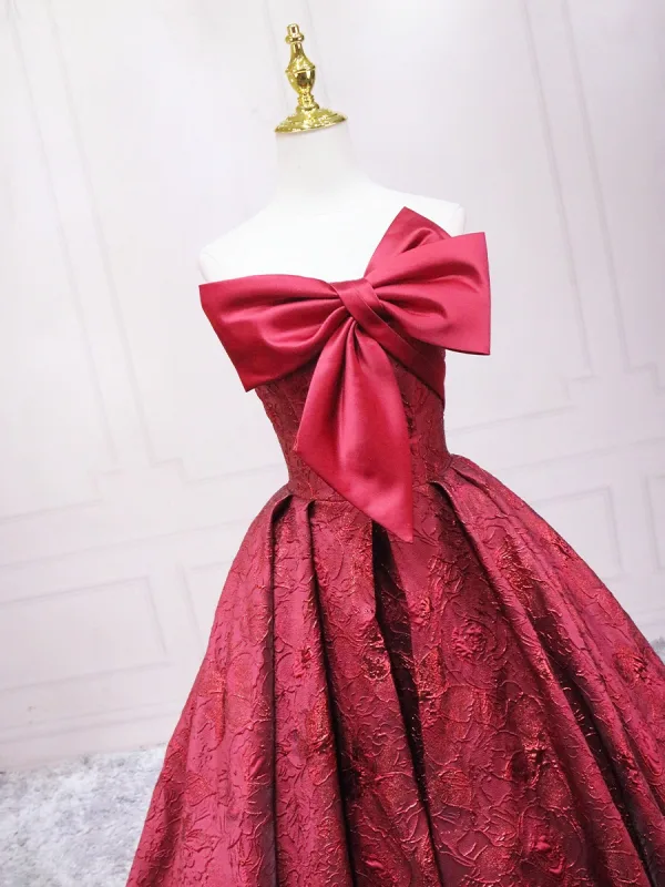 Schöne Burgunderrot Ballkleider 2025 Ballkleid Bandeau Schleife Ärmellos Rückenfreies Lange Ball Festliche Kleider