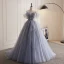 Chic / Belle Argenté Gris Perlage Perle Paillettes Appliques Plissée Robe De Bal 2023 Robe Boule De l'épaule Sans Manches Dos Nu Train De Balayage Promo