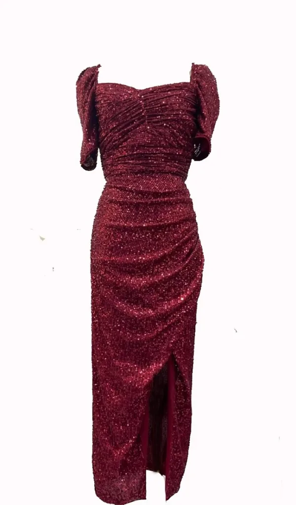 Sexy Champagne Paillettes Robe De Soirée 2023 Trompette / Sirène Encolure Carrée Manches Longues Dos Nu Thé Longueur Soirée Robe De Ceremonie