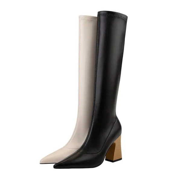 Fine Svart Gateklær Boots Dame 2022 8 cm Tykk Hæler Spisse Boots