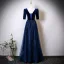 Vintage / Retro Navy Blue Star Sequins Mother Of The Bride Dresses 2025 A-Line / Princess Square Neckline Short Sleeve Backless Floor-Length / Long